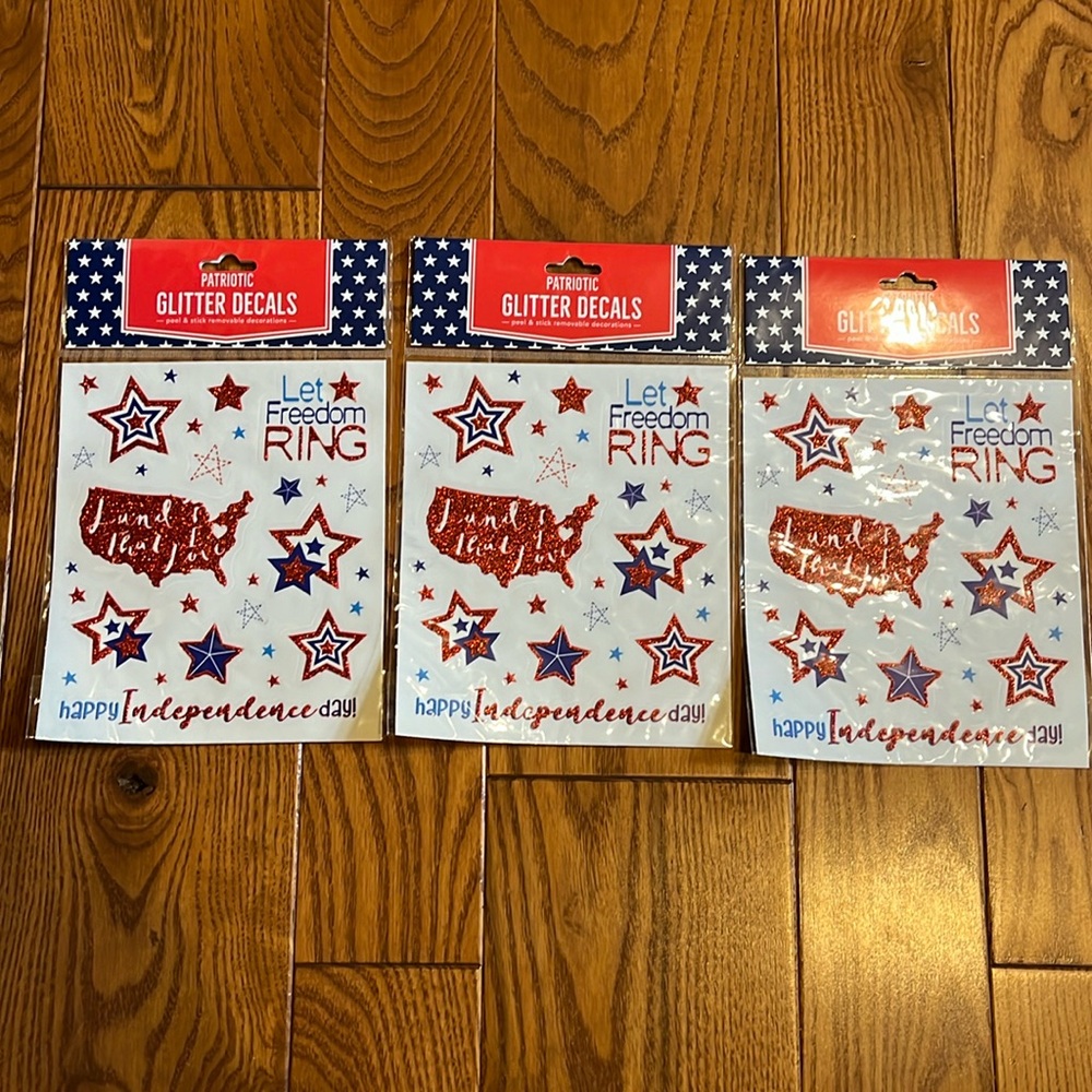 Set of 3 patriotic removable glitter decals